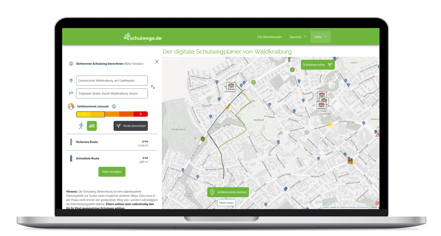 Digital, interactive school route planner 