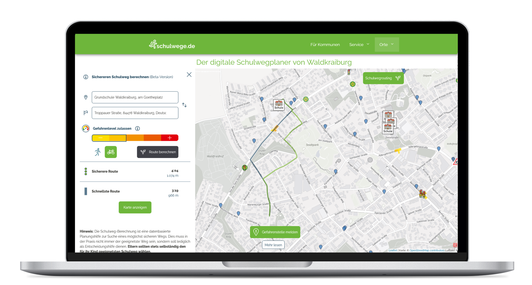 Digital, ineractive school route planner 